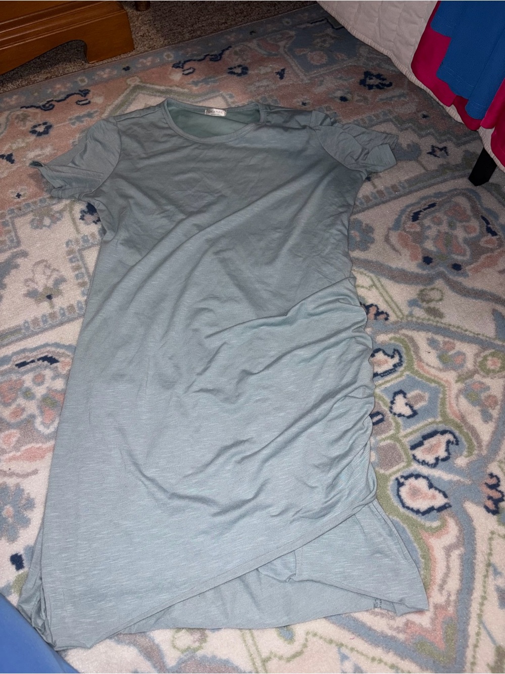 Women’s Light Blue Midi T-Shirt Dress with Side Ruching